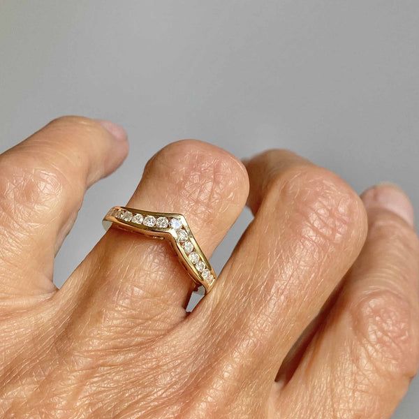 14K Gold Wish Bone Chevron Ring 9 Natural Diamonds V Shape Ring Stackable  Ring | eBay